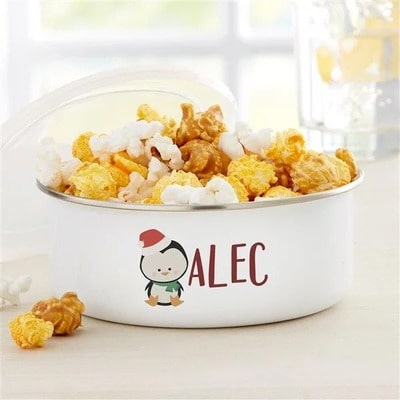 Personalized Penguin Enamel Bowl with Lid