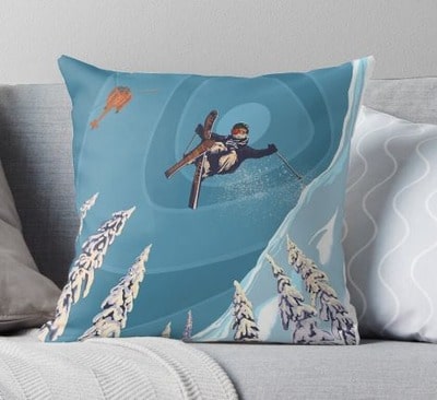 Retro Ski Jumper Throw Pillow