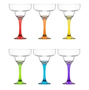 Set of 6 Margarita Glasses with Multi Colored Stems