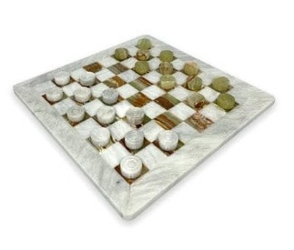 Handmade White & Onyx Marble Checkers Board
