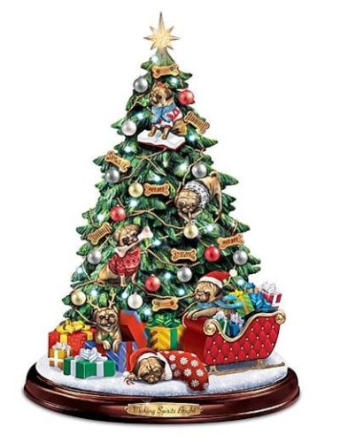 Illuminated Pug Tabletop Christmas Tree