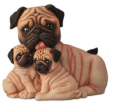 Mama And Puppies Lifelike Pug Sculpture