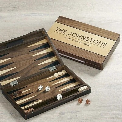 Personalized Backgammon Game with Walnut Stain Wood Case