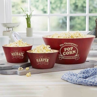 Popcorn Night Bamboo Personalized Serving Bowl