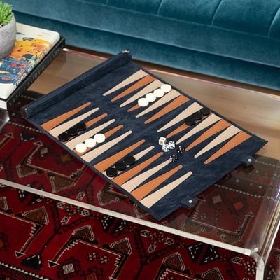 Suede Roll-Up Backgammon Travel Set