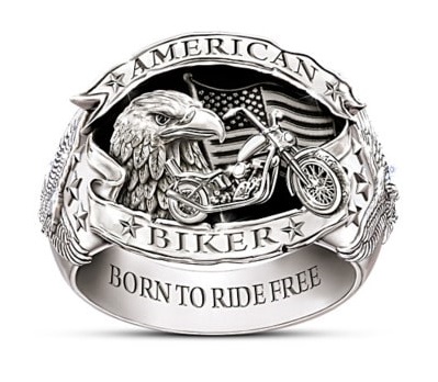 American Biker Men's Sterling Silver-Plated Ring