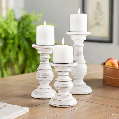 Distressed Wood Candle Holders Set of 3