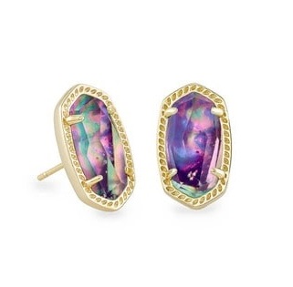 Ellie Gold Stud Earrings in Lilac Abalone