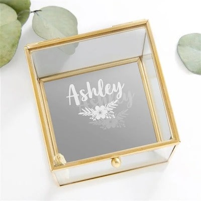 Floral Reflections Personalized Glass Jewelry Box