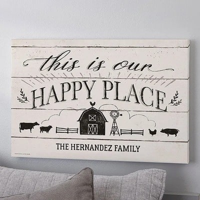 Happy Place Farmhouse Personalized Canvas Print