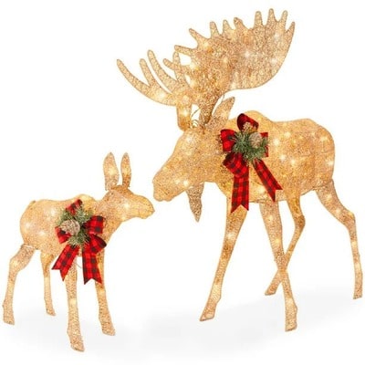 2-Piece Moose Family Lighted Christmas Yard Decor Set