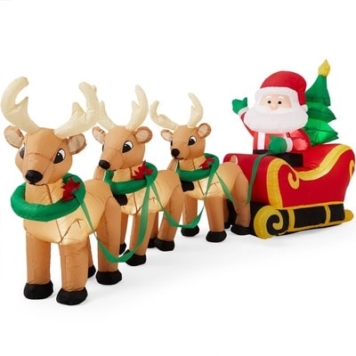 9ft x 3ft Lighted Inflatable Christmas Santa Claus & Reindeer