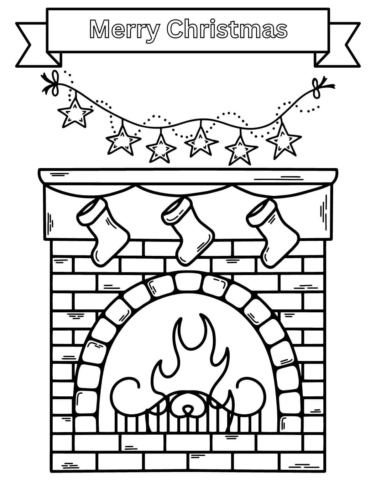 Fireplace with Stockings coloring page