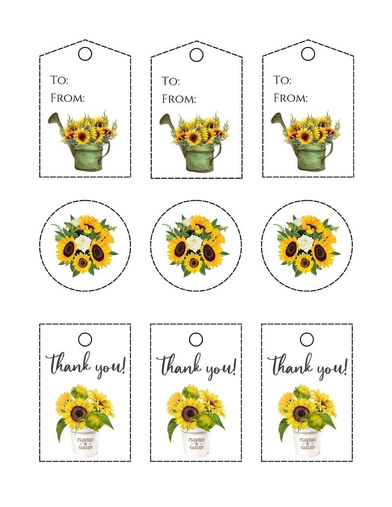 Printable Sunflower Gift Tags Set 3