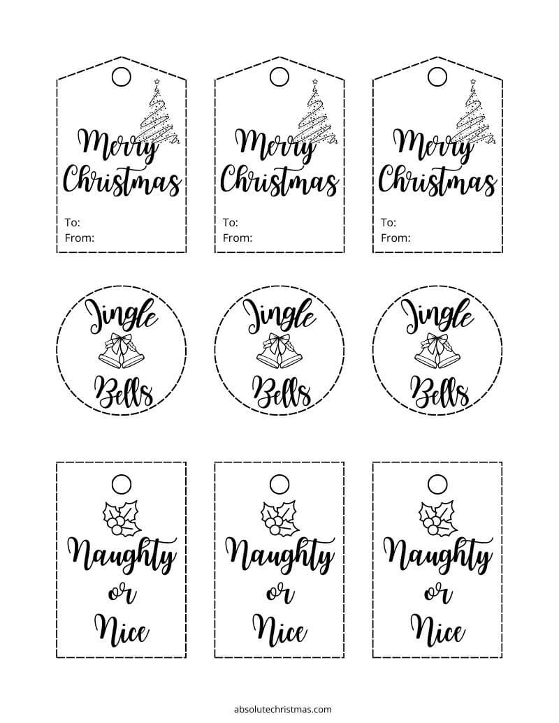 Printable Black and White Christmas Gift Tags Set 6