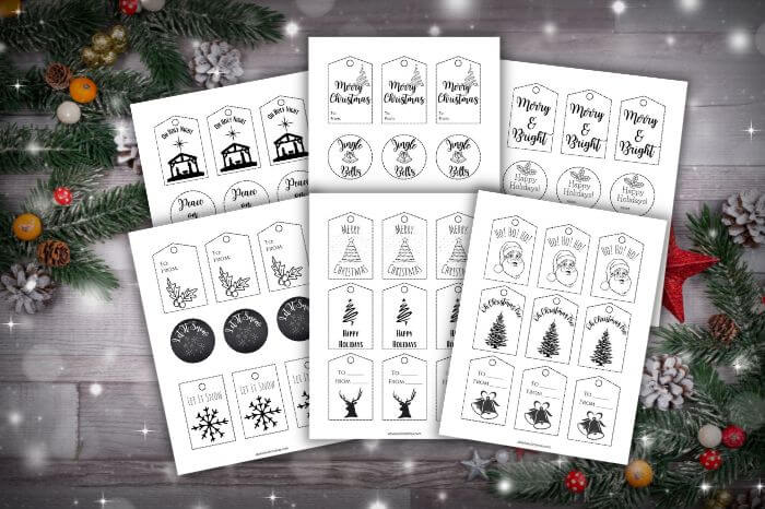 Printable Black and White Christmas Gift Tags (18 Designs)