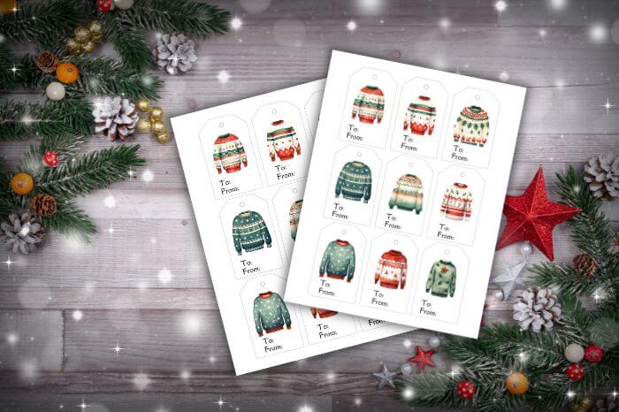 Free Printable Ugly Sweater Gift Tags