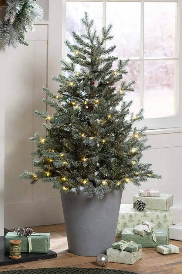Potted Misty Pine Mini Christmas Tree with Lights
