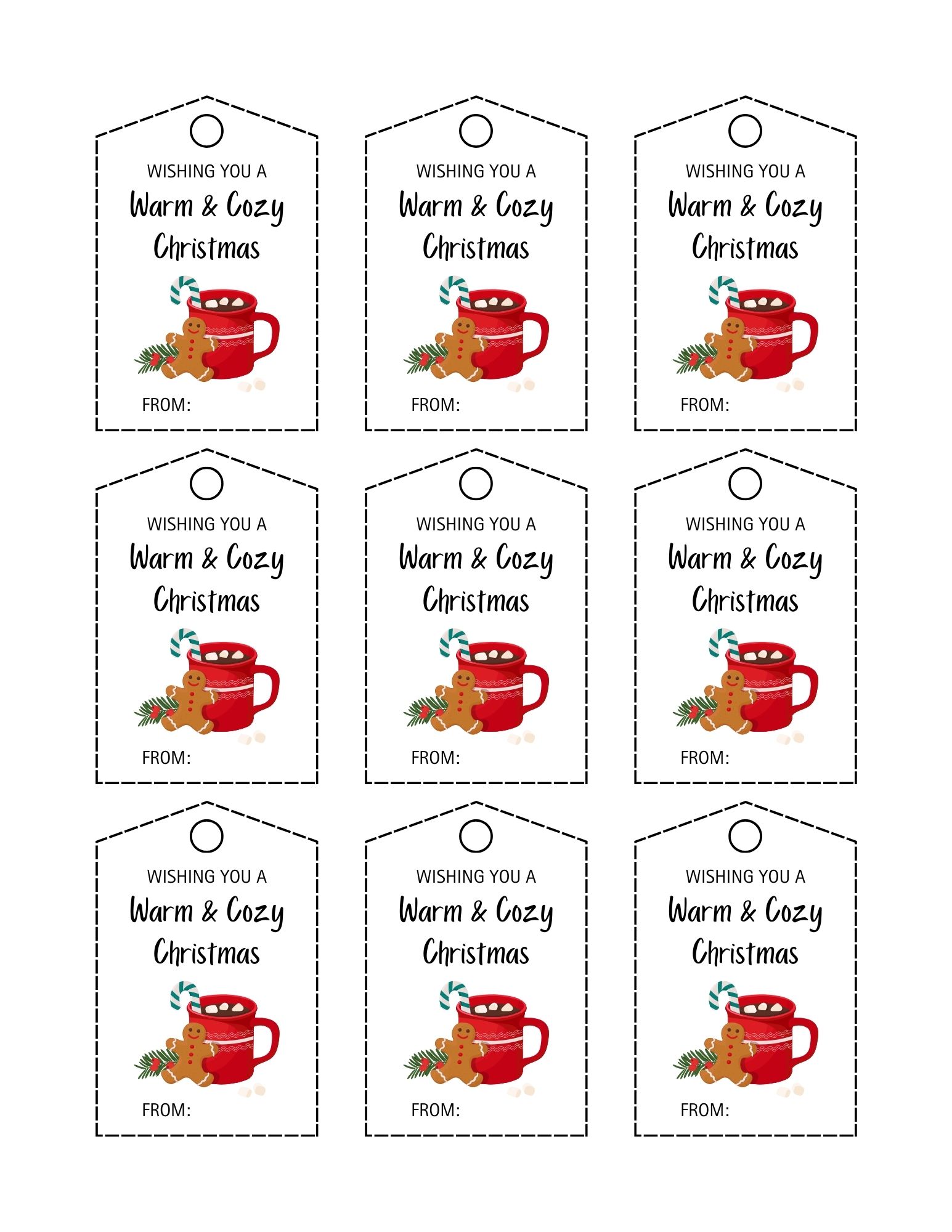 Printable Warm and Cozy Christmas Gift Tags Oblong
