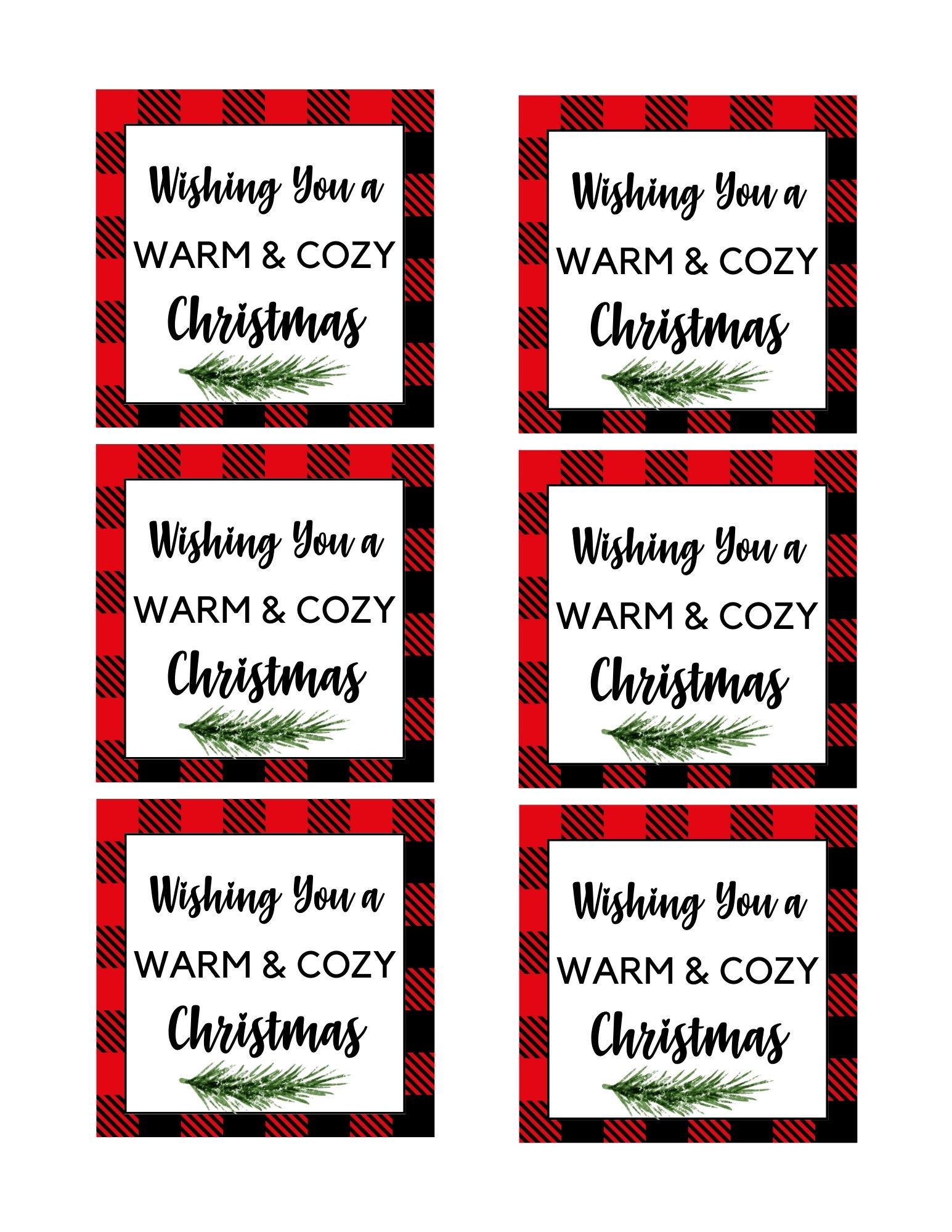 Printable Warm and Cozy Christmas Gift Tags Square