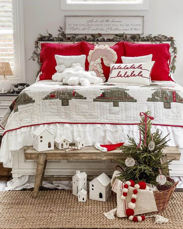 Red, Green and White Christmas Bedroom