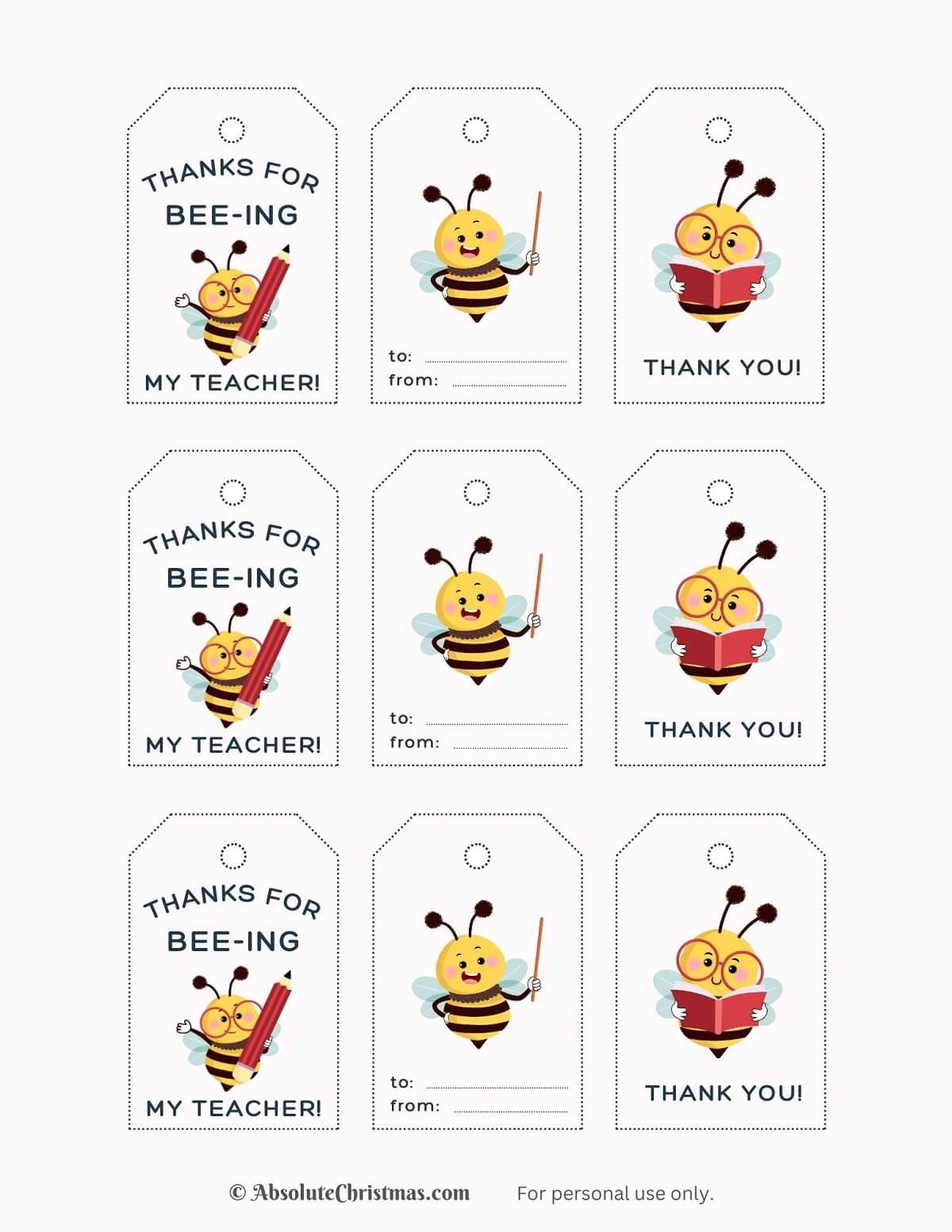 Printable Bee Gift Tags Design 2