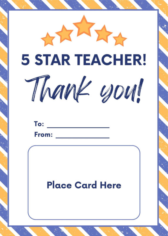 5 Star Teacher Gift Card Holder
