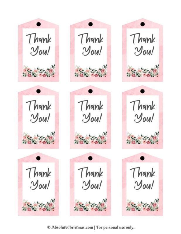 Pink Floral Thank You Gift Tags