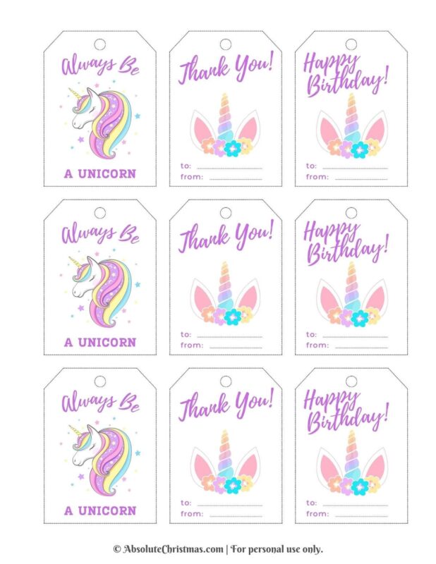 Printable Unicorn Gift Tags 3