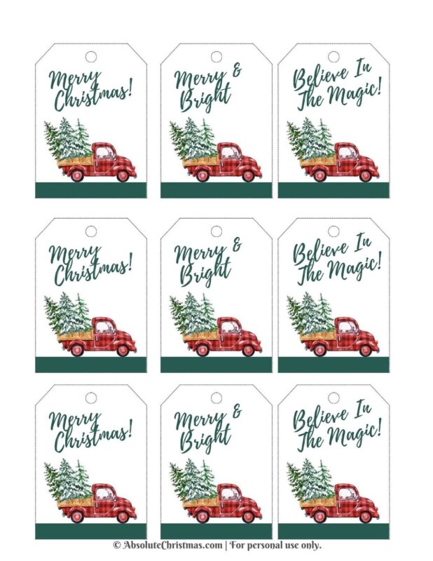 printable red truck christmas gift tags 2